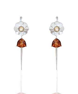 Smoky topaz in silver vintage lilies earrings 1
