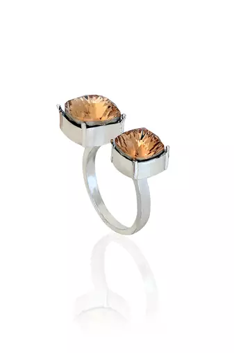 Smoky quartz in silver velvet sage ring