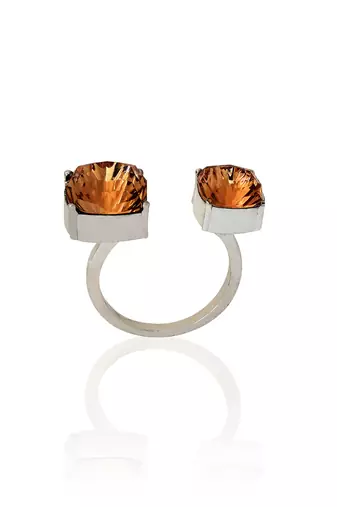 Smoky quartz in silver velvet sage ring