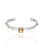 Smoky quartz in silver white peony bracelet