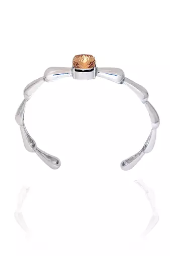 Smoky quartz in silver white peony bracelet