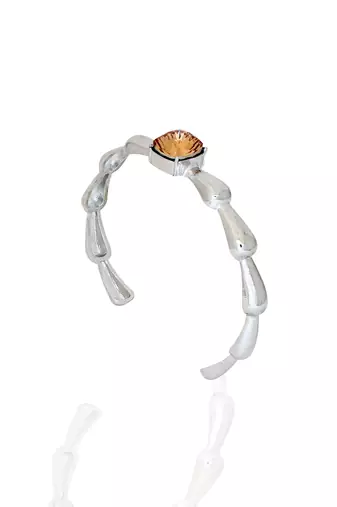 Smoky quartz in silver white peony bracelet