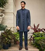 Navy blue aagney chikankari open jacket kurta set