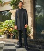 Black mrig indo western chikankari jacket set