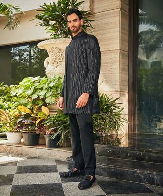 Black mrig indo western chikankari jacket set 2