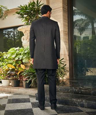 Black mrig indo western chikankari jacket set 3
