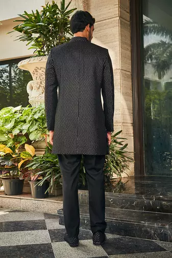 Black mrig indo western chikankari jacket set