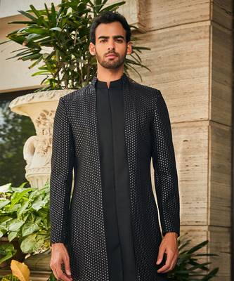 Black mrig indo western chikankari jacket set 4