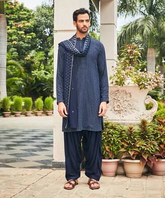 Navy blue neer chikankari kurta set 1