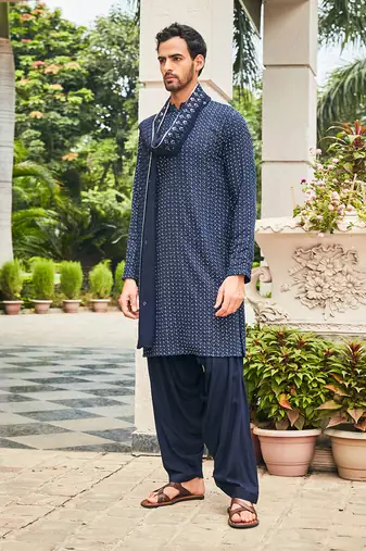 Navy blue neer chikankari kurta set