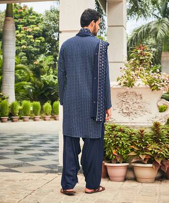 Navy blue neer chikankari kurta set 3