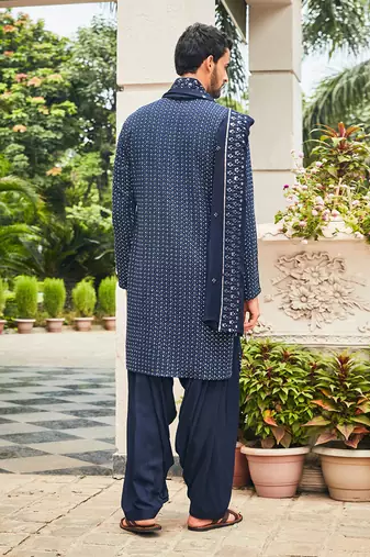 Navy blue neer chikankari kurta set