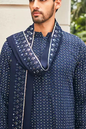 Navy blue neer chikankari kurta set