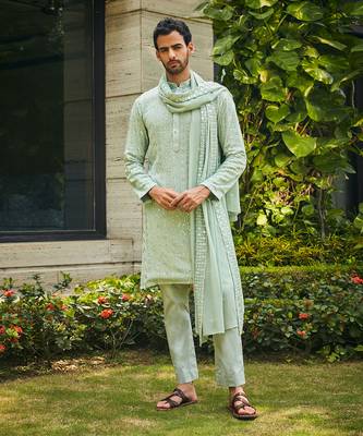 Pastel green devagya chikankari kurta set 1