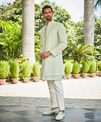 Pastel green harit chikankari open jacket kurta set 2