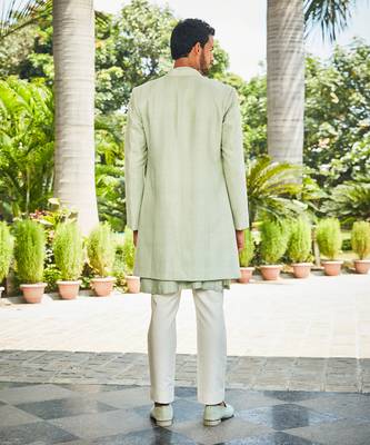 Pastel green harit chikankari open jacket kurta set 3