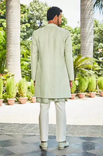 Pastel green harit chikankari open jacket kurta set