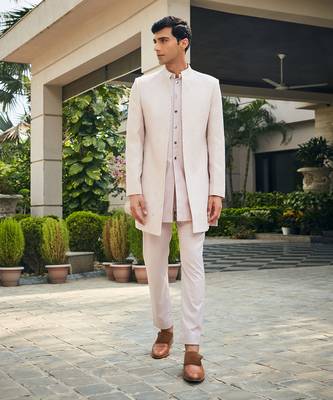Dusty rose nirbhay chikankari open jacket kurta set 1