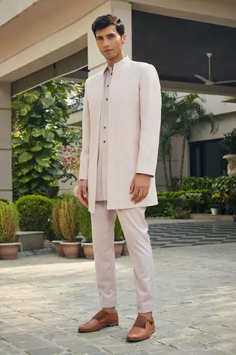 Dusty rose nirbhay chikankari open jacket kurta set