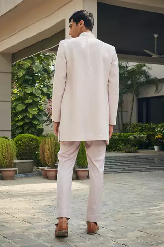 Dusty rose nirbhay chikankari open jacket kurta set