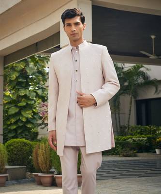 Dusty rose nirbhay chikankari open jacket kurta set 4