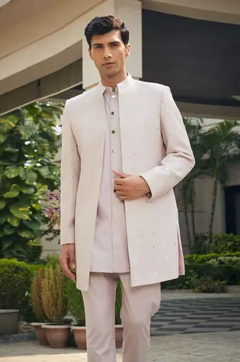 Dusty rose nirbhay chikankari open jacket kurta set
