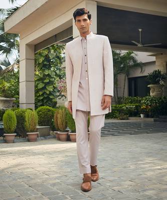 Dusty rose nirbhay chikankari open jacket kurta set 5