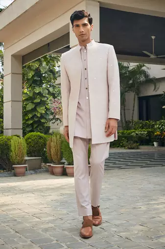 Dusty rose nirbhay chikankari open jacket kurta set