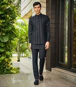 Black ahar chikankari nehru jacket set