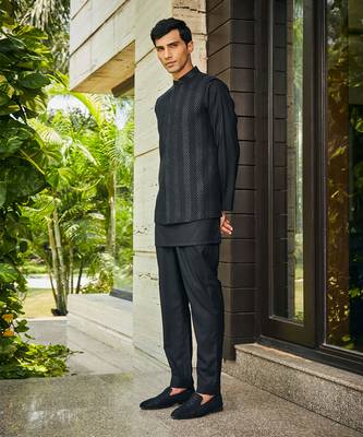 Black ahar chikankari nehru jacket set 2
