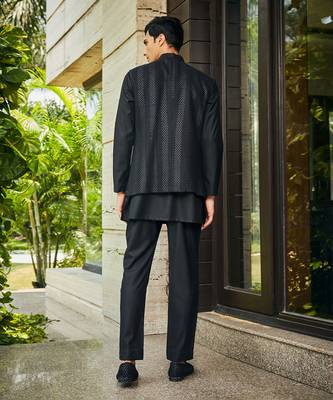 Black ahar chikankari nehru jacket set 3