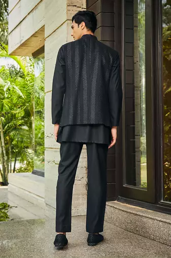 Black ahar chikankari nehru jacket set