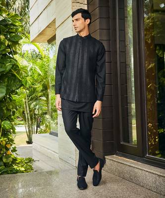 Black ahar chikankari nehru jacket set 5