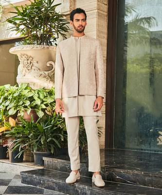 Ivory arit chikankari open jacket set 1