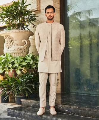 Ivory arit chikankari open jacket set 2