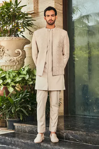 Ivory arit chikankari open jacket set
