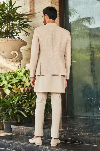 Ivory arit chikankari open jacket set
