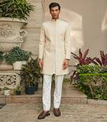 Beige avyay chikankari achkan jacket set