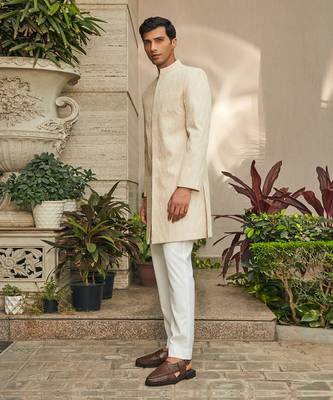 Beige avyay chikankari achkan jacket set 2