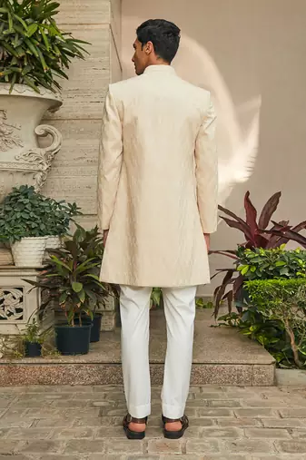 Beige avyay chikankari achkan jacket set