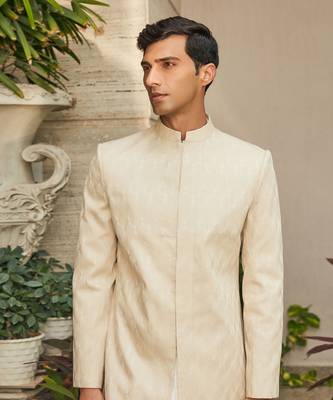 Beige avyay chikankari achkan jacket set 4