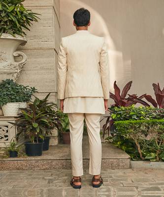 Beige ipsit chikankari open jacket set 4