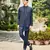 Navy blue ahi chikankari open nehru jacket set