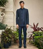 Navy blue krit indo western chikankari jacket set