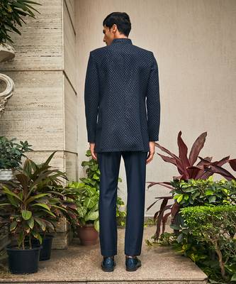 Navy blue krit indo western chikankari jacket set 3