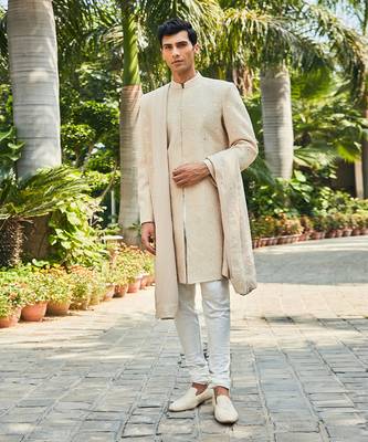 Beige hirav chikankari sherwani set 2