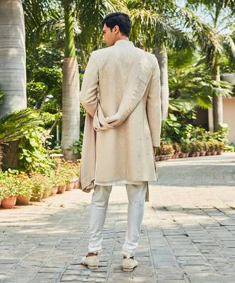 Beige hirav chikankari sherwani set 3