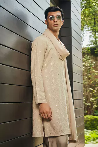 Beige udvah chikankari kurta set