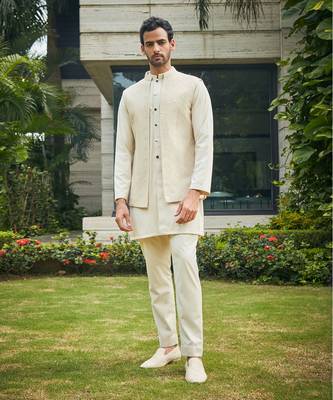 Beige harit nehru jacket set 1