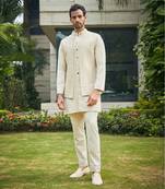 Beige harit nehru jacket set